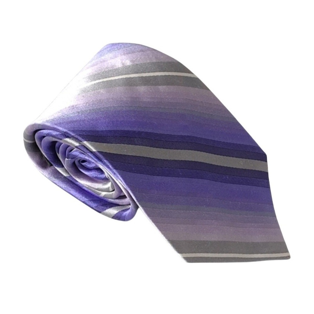Vintage Axcess Men's Tie 100% Silk Purple/ Blue Stripes A Claiborne Company Work
